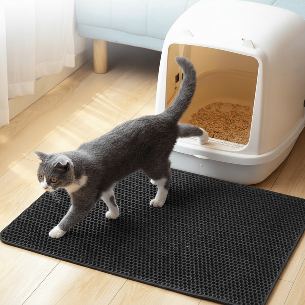 Cat Litter Mat Non Slip, Cat Litter Box Mat with Double Layer Honeycomb, Litter Tray Mat 30 x 45 cm or 55 x 75 cm_02