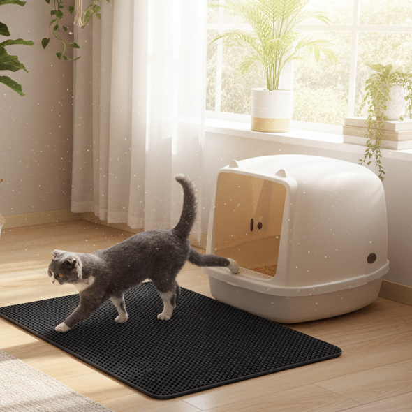 Cat Litter Mat Non Slip, Cat Litter Box Mat with Double Layer Honeycomb, Litter Tray Mat 30 x 45 cm or 55 x 75 cm_00
