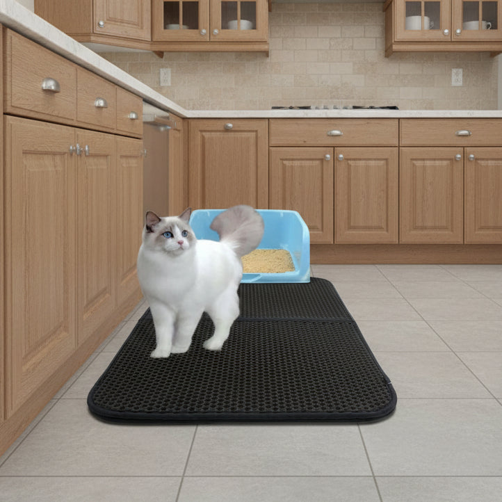 Cat Litter Mat Non Slip, Cat Litter Box Mat with Double Layer Honeycomb, Litter Tray Mat 30 x 45 cm or 55 x 75 cm_01