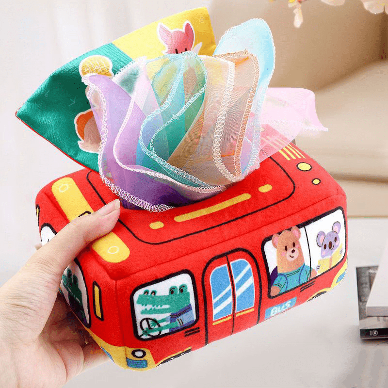 Sensory Box with Silk Scarves, Baby Toys and Sensory Toys, Montessori Toys for 1 Year Old, Tissue Box Toy