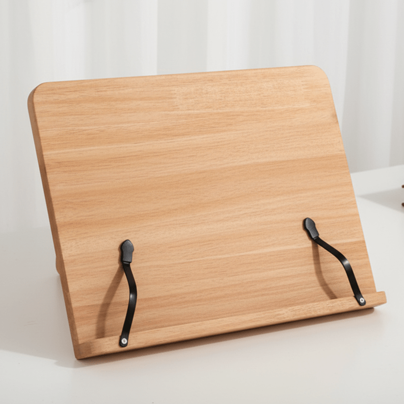 Book Stand for Reading, Wooden Recipe Book Stand, Adjustable Cookbook Holder, Foldable Tablet Stand