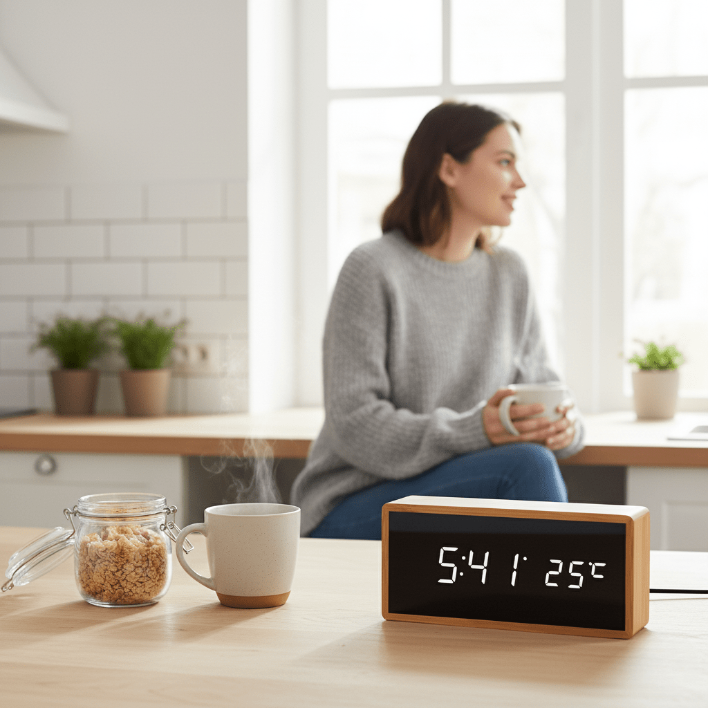 Digital Alarm Clock with Temperature Display, USB or Battery Table Clock for Bedroom
