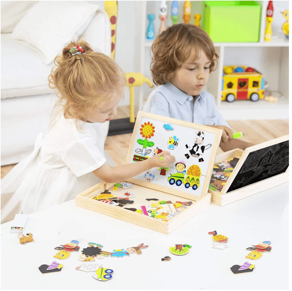 Magnetic Drawing Board, Double Sided Magnetic and Chalkboard with Letters or Shapes, Learning Toys for 3 Year Olds_01