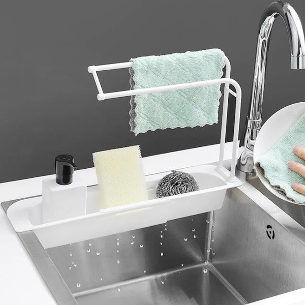 Kitchen Organiser for Sink, Adjustable Sink Caddy for Sponges and Brushes, Sink Tidy for Cleaning Supplies_03