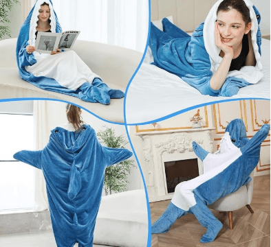 Shark Onesie for Adults and Kids S to XXL, Hooded Animal Onesie Kigurumi