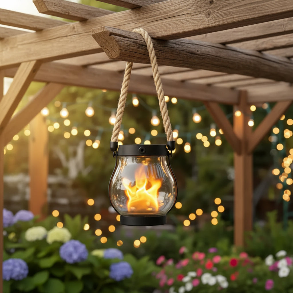 Garden Lanterns, Decorative LED Outdoor Lantern Light with Flame Effect, Outdoor Hanging Lamp for Patio and Balcony