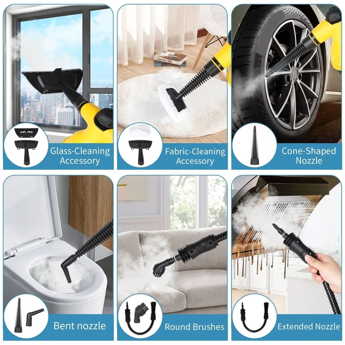 Handheld Steam Cleaners with 8 Attachments for Sofa and Windows, Upholstery Cleaner, Clothes Steamer for Household Use_08