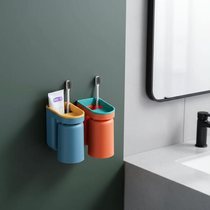 Wall Mounted Toothbrush Holder, No Drill Toothbrush Holders for Bathroom Storage, Space Saving Bathroom Accessories_02