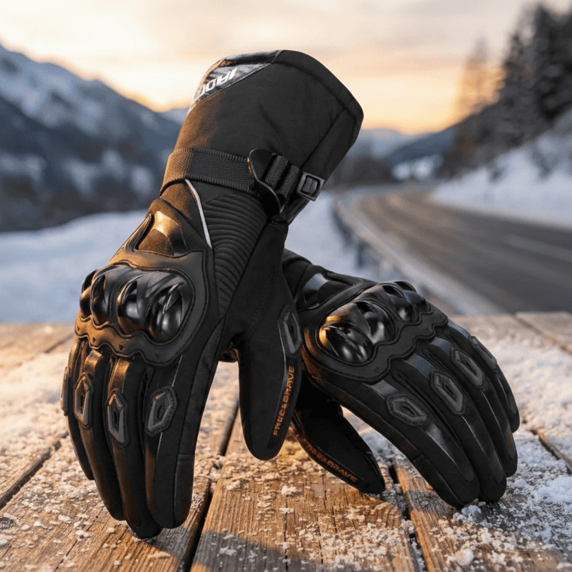 Waterproof Gloves for Motorbike, Winter Motorcycle Gloves with Carbon Fibre Protection, Touchscreen Thermal Gloves