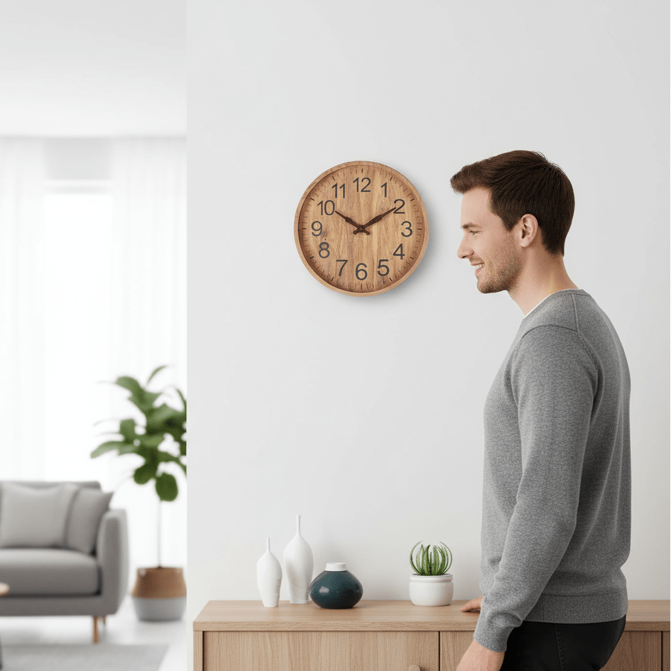 Wall Clocks, Silent Wooden Wall Clock 30 cm, Non Ticking Clock for Bedroom and Office, Natural Wood Wall Decor_01