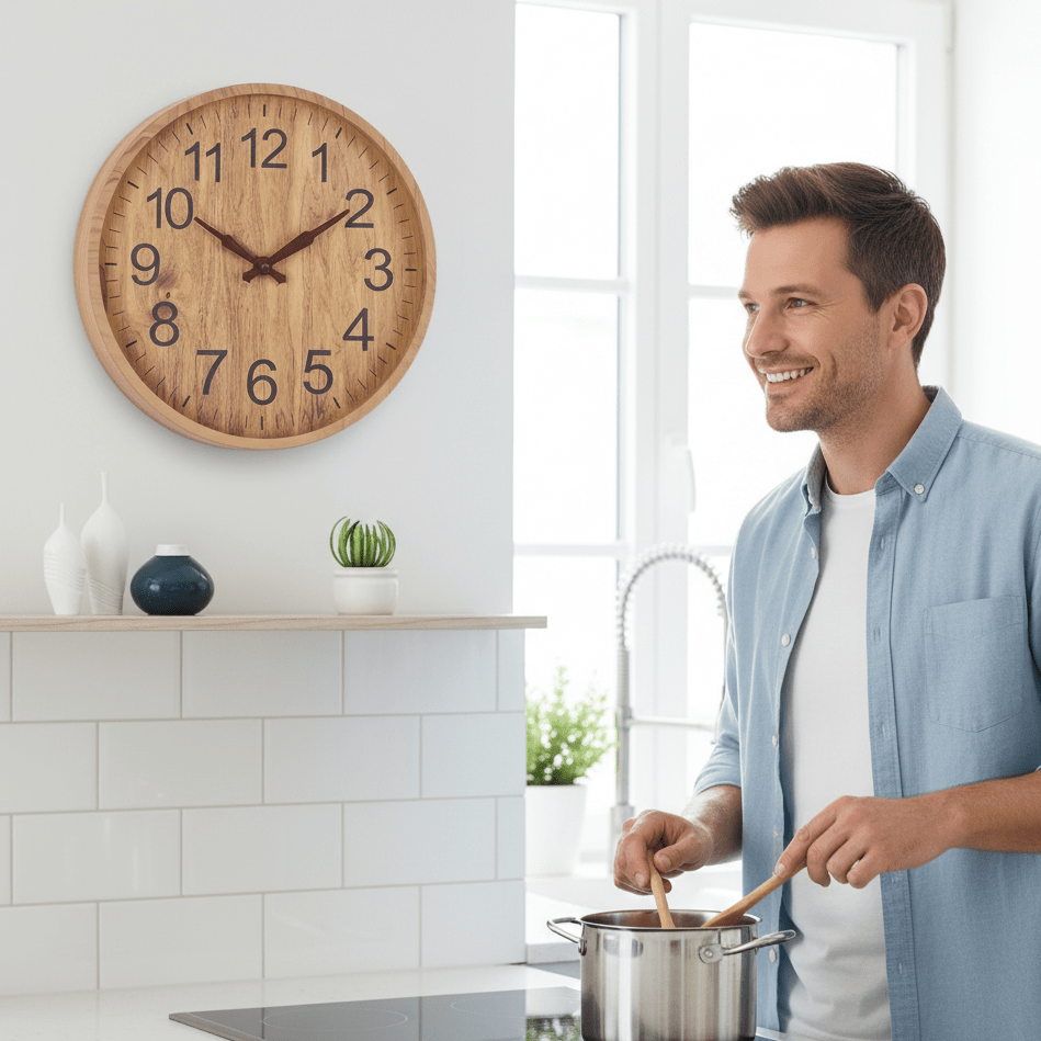 Wall Clocks, Silent Wooden Wall Clock 30 cm, Non Ticking Clock for Bedroom and Office, Natural Wood Wall Decor_03
