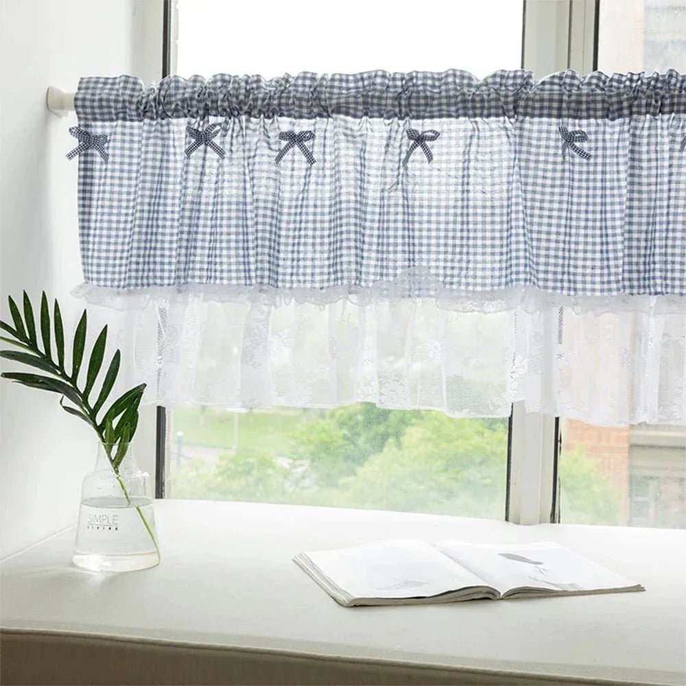 Net Curtains in Checked Lace, Cafe Curtains Set of 2 for Kitchen and Bathroom – image 6