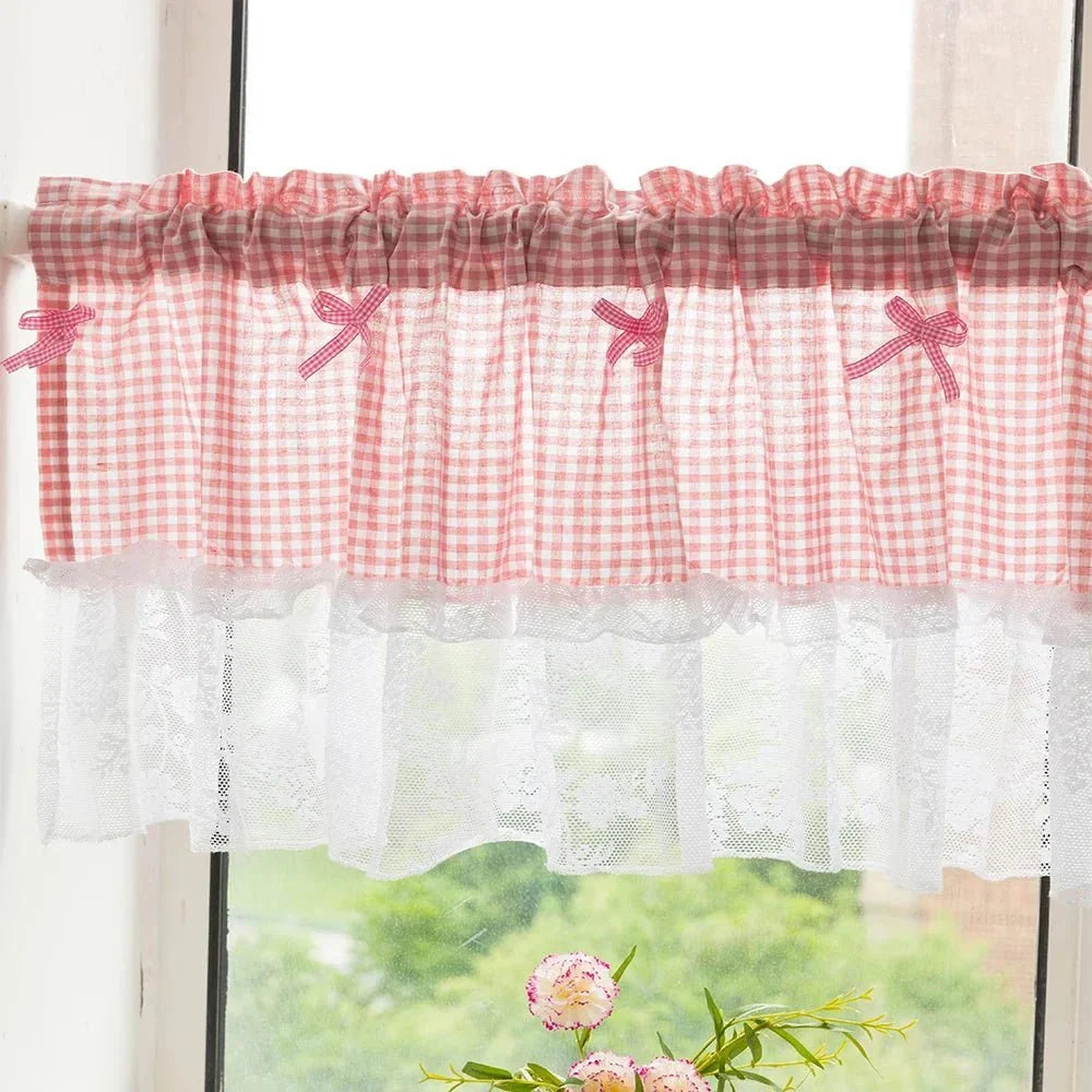 Net Curtains in Checked Lace, Short Curtains for Half Window