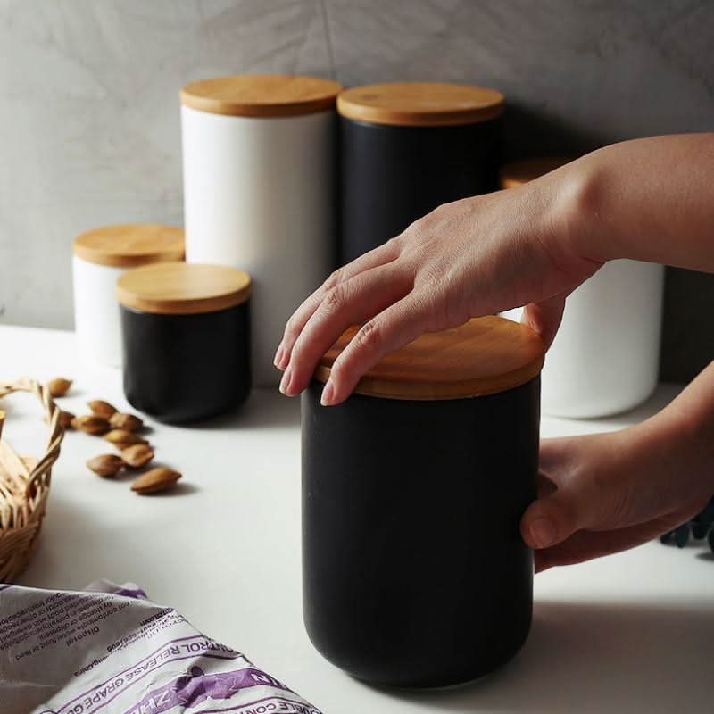 Ceramic Storage Jars with Bamboo Lid, Airtight Food Storage Containers 260 to 1000 ml, Kitchen Storage Jars for Pantry_03