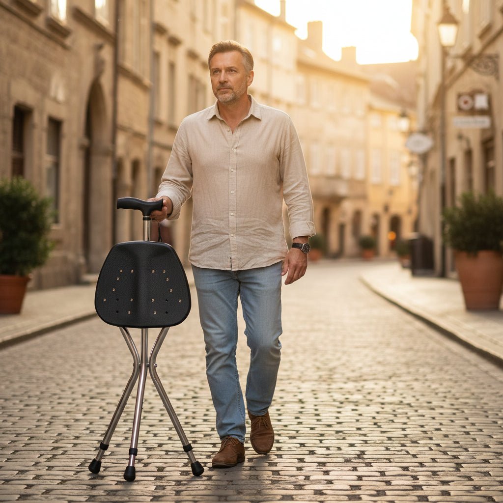 Walking Stick with Seat, Lightweight Folding Walking Stick for Travel and Hiking