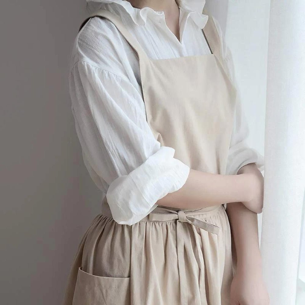 Cotton Aprons with Pockets, Kitchen Apron for Cooking and Baking, One Size Chef Apron, Pinny_05