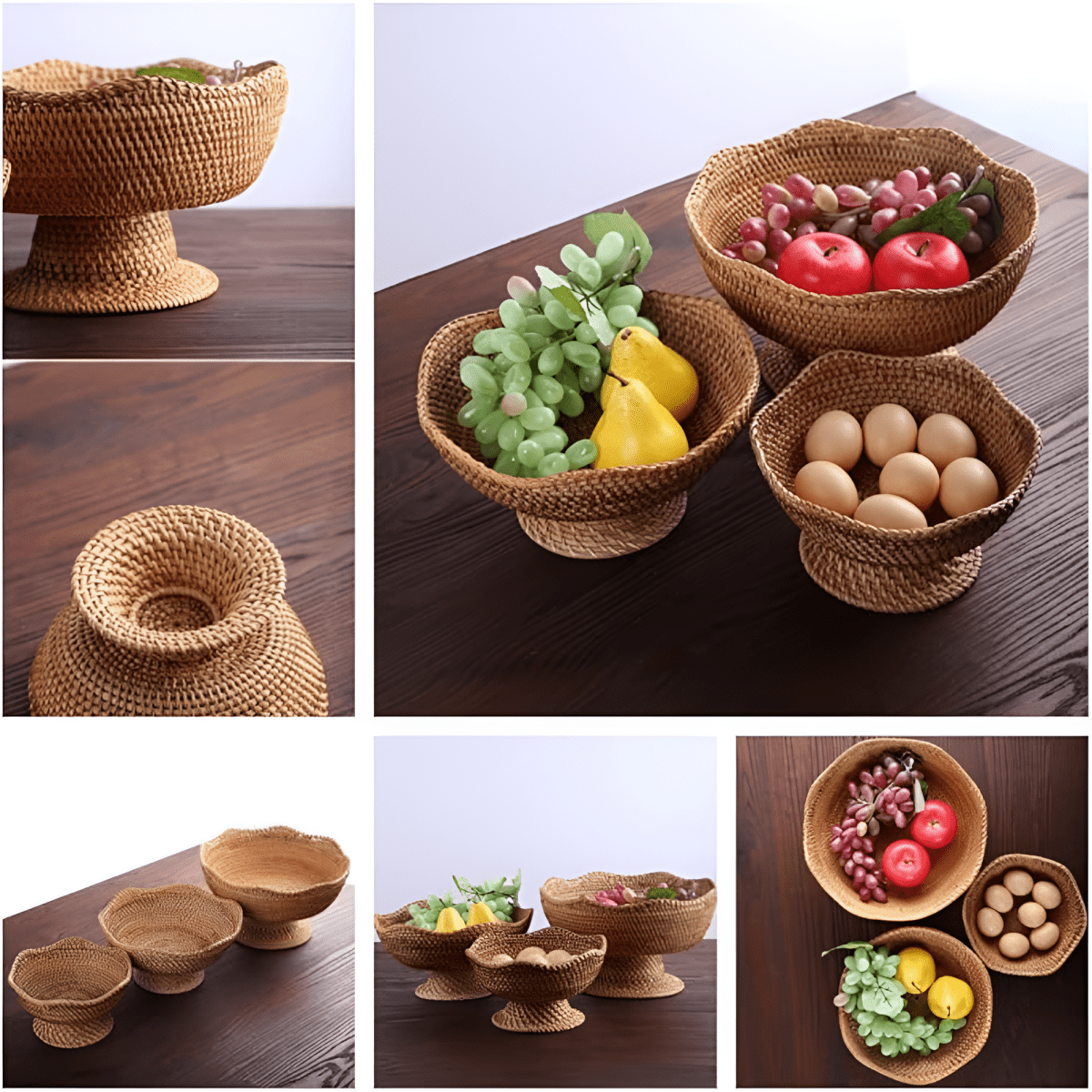 Wicker Basket, Rattan Fruit Basket for Kitchen, Handcrafted Woven Storage Basket for Fruit and Bread_02