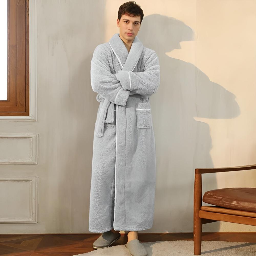 Fleece Bathrobe, Soft Fleece Dressing Gown in Pastel Colours, Plush Spa Robe for Home and Bathroom_07
