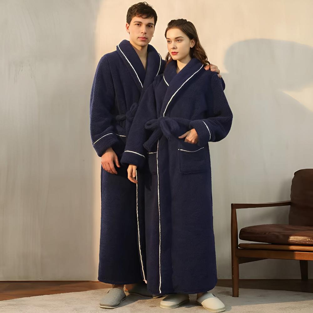 Fleece Bathrobe, Soft Fleece Dressing Gown in Pastel Colours, Plush Spa Robe for Home and Bathroom_00