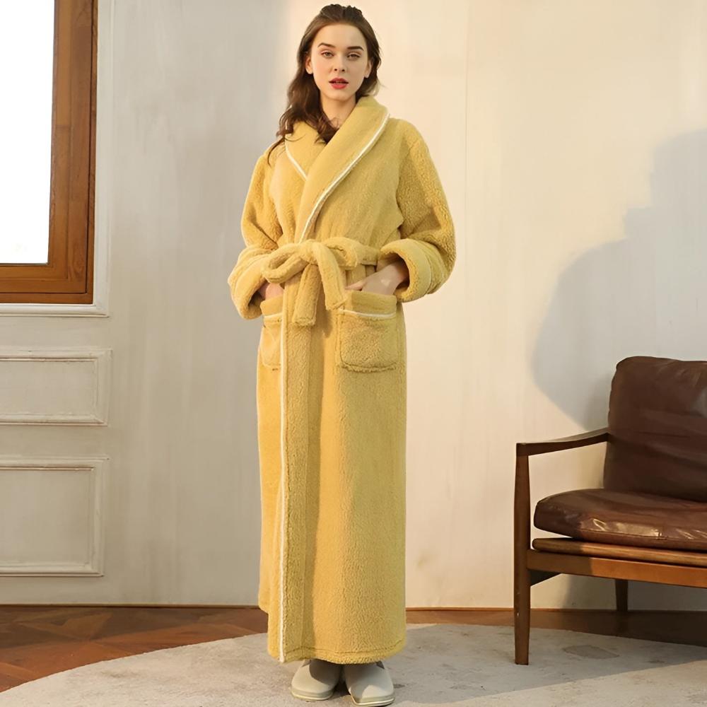 Fleece Bathrobe, Soft Fleece Dressing Gown in Pastel Colours, Plush Spa Robe for Home and Bathroom_04