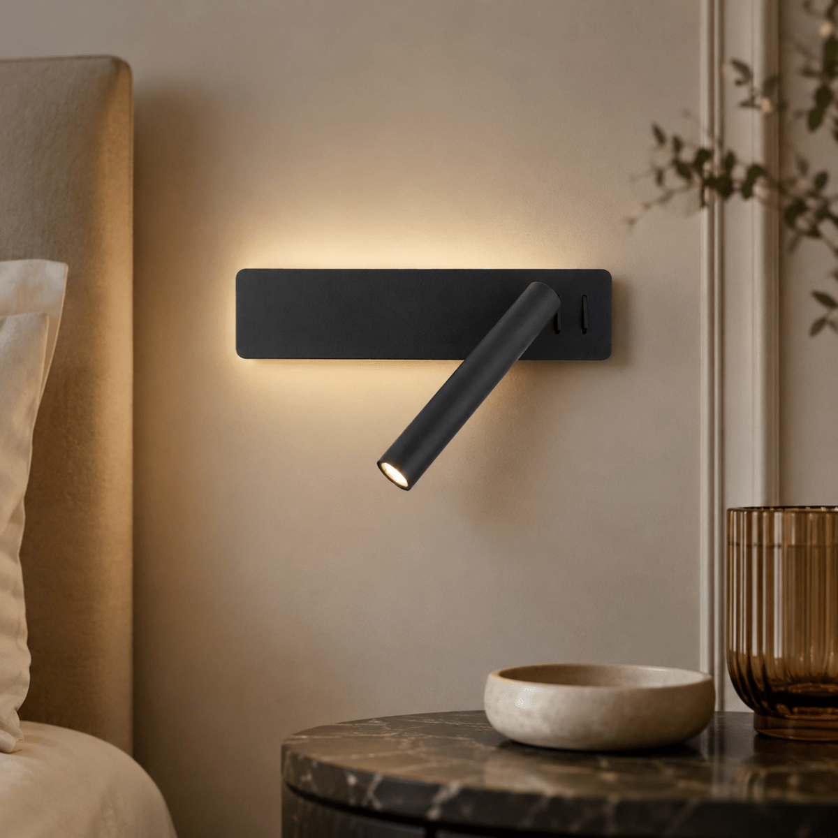 Bedside Lamp Wall Mounted, Living Room Wall Light with Swivel Head, LED Reading Light for Bed, Dimmable Bedroom Lighting_01
