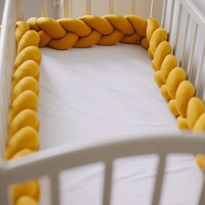 Braided Cot Bumper, Cotton Woven Crib Bumper in 1 to 4 m Lengths, Nursery Decor in Solid Colours_04