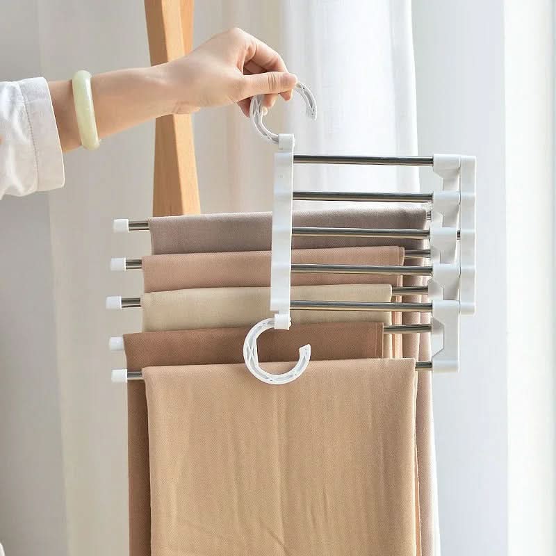 Space Saving Clothes Hangers 5 in 1, Skirt Hangers with Non Slip Bars, Steel Wardrobe Organiser for Trousers and Ties_04