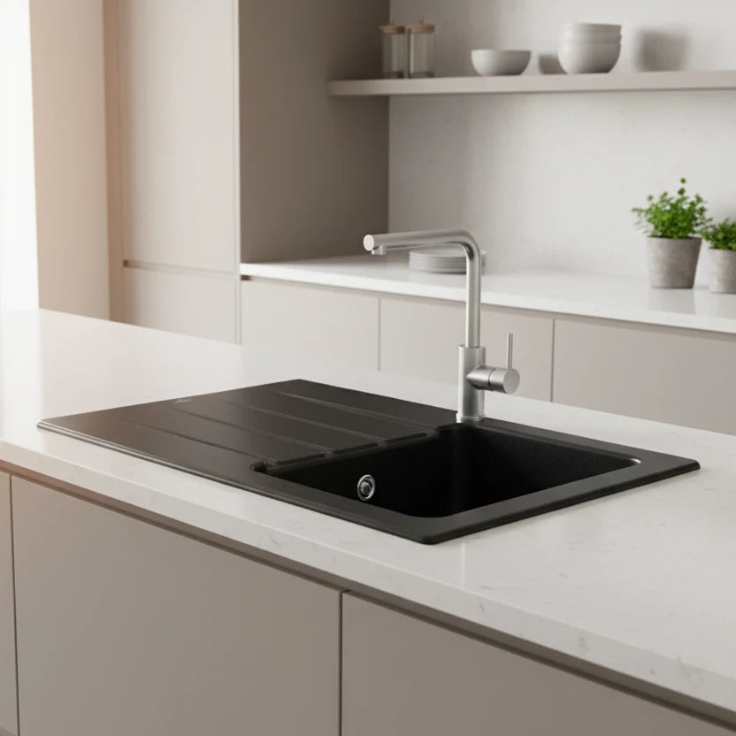 Grey Ceramic Washbasin 50 x 42 cm, Matte Grey Bathroom Sink in Porcelain Stoneware, Modern Bathroom Basin in Chromite_00