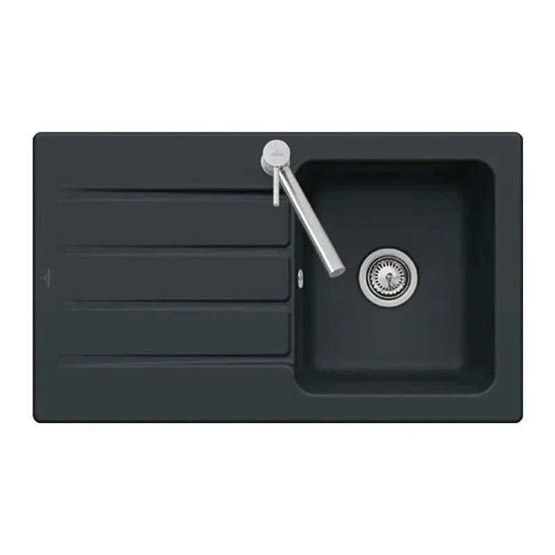 Black Ceramic Washbasin 50 x 42 cm, Wall Hung Basin or Vanity Unit Basin, Glossy Black Bathroom Sink with Overflow_01