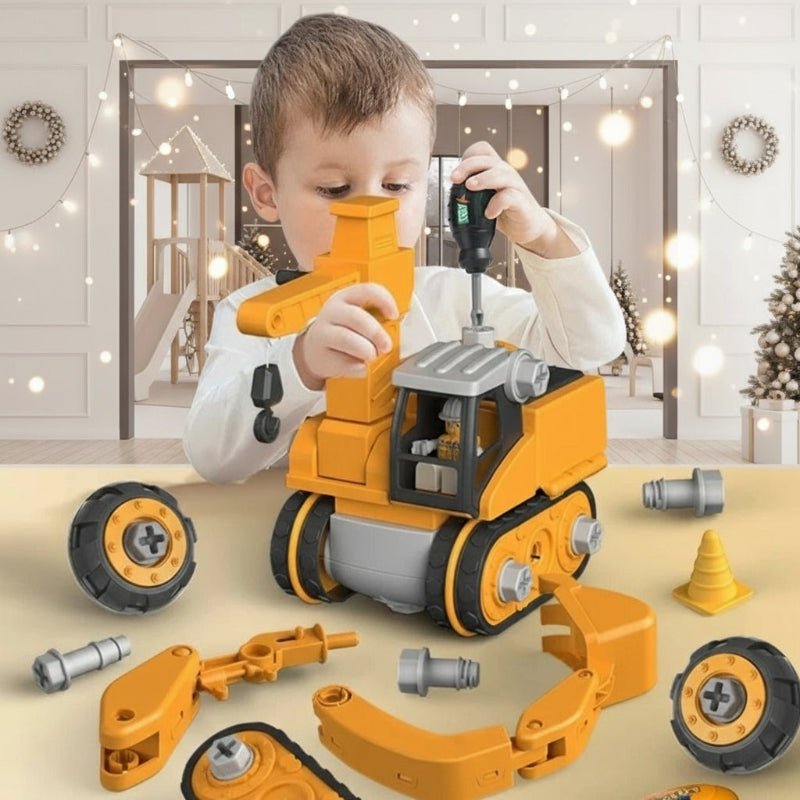 Construction Toys with Electric Screwdriver, Toy Crane and Vehicle Building Set, Toy Tool Set for Kids from 3 Years