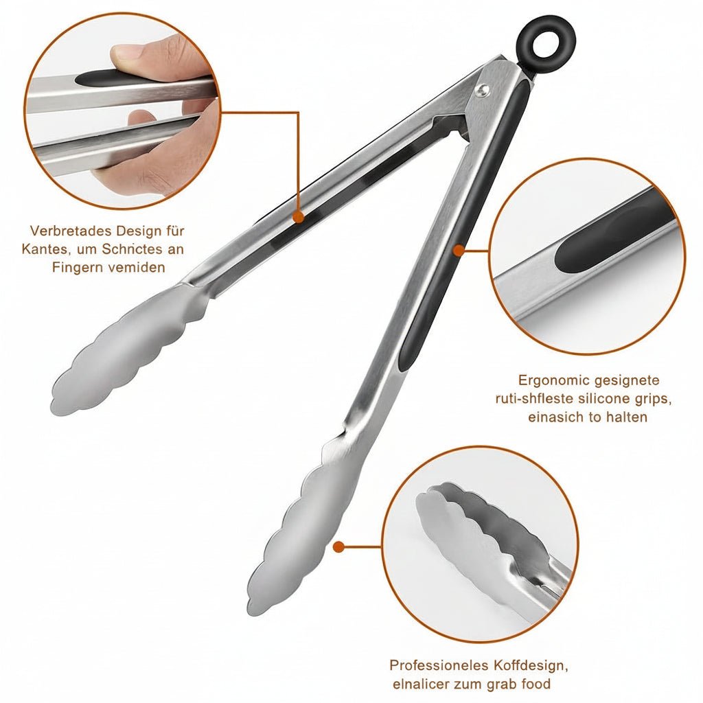 Kitchen Tongs Set of 2 with Silicone Handles, Stainless Steel BBQ Tongs 22.86 cm and 30.48 cm – image 5