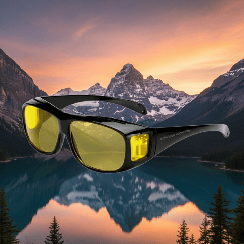 Night Driving Glasses Fit Over Specs, Anti Glare Glasses with Yellow HD Lens, Night Vision Glasses for Driving