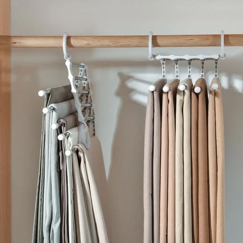 Space Saving Clothes Hangers 5 in 1, Skirt Hangers with Non Slip Bars, Steel Wardrobe Organiser for Trousers and Ties_05