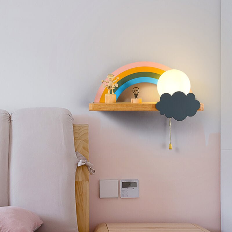 Rainbow Wall Light for Kids Room, Nordic Wall Lamp in Wood and Metal, Indoor Wall Light for Bedroom_02