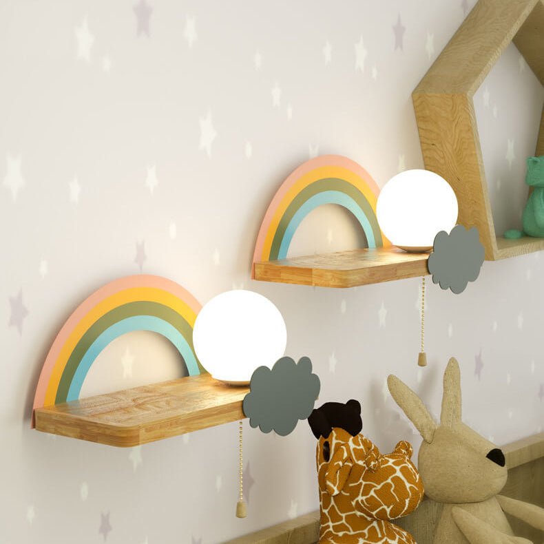 Rainbow Wall Light for Kids Room, Nordic Wall Lamp in Wood and Metal, Indoor Wall Light for Bedroom_04