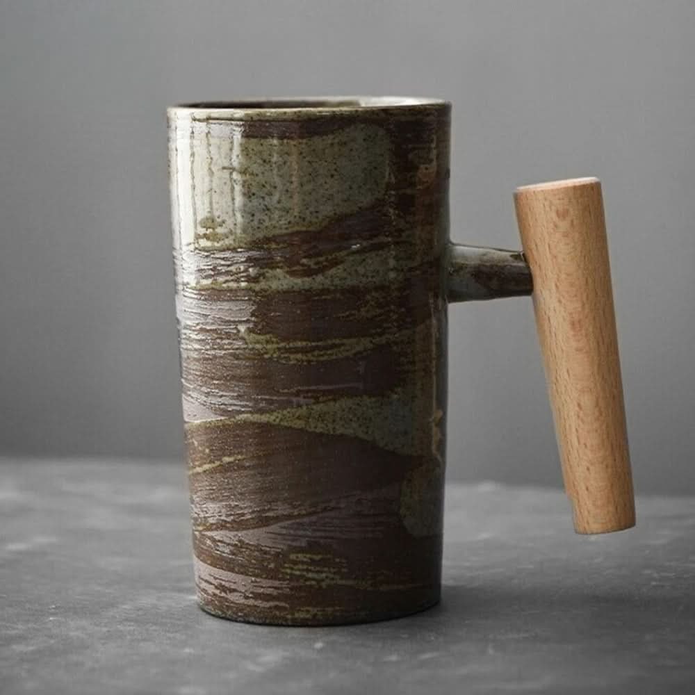Coffee Cups, Handmade Ceramic Coffee Mug with Wood Handle, Cappuccino Cup, Latte Cup in Nordic Design_08