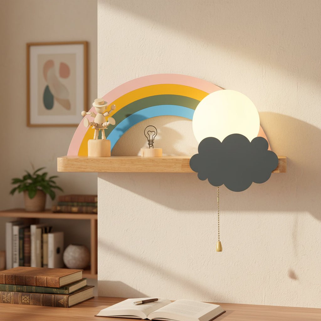 Rainbow Wall Light for Kids Room, Nordic Wall Lamp in Wood and Metal, Indoor Wall Light for Bedroom_00