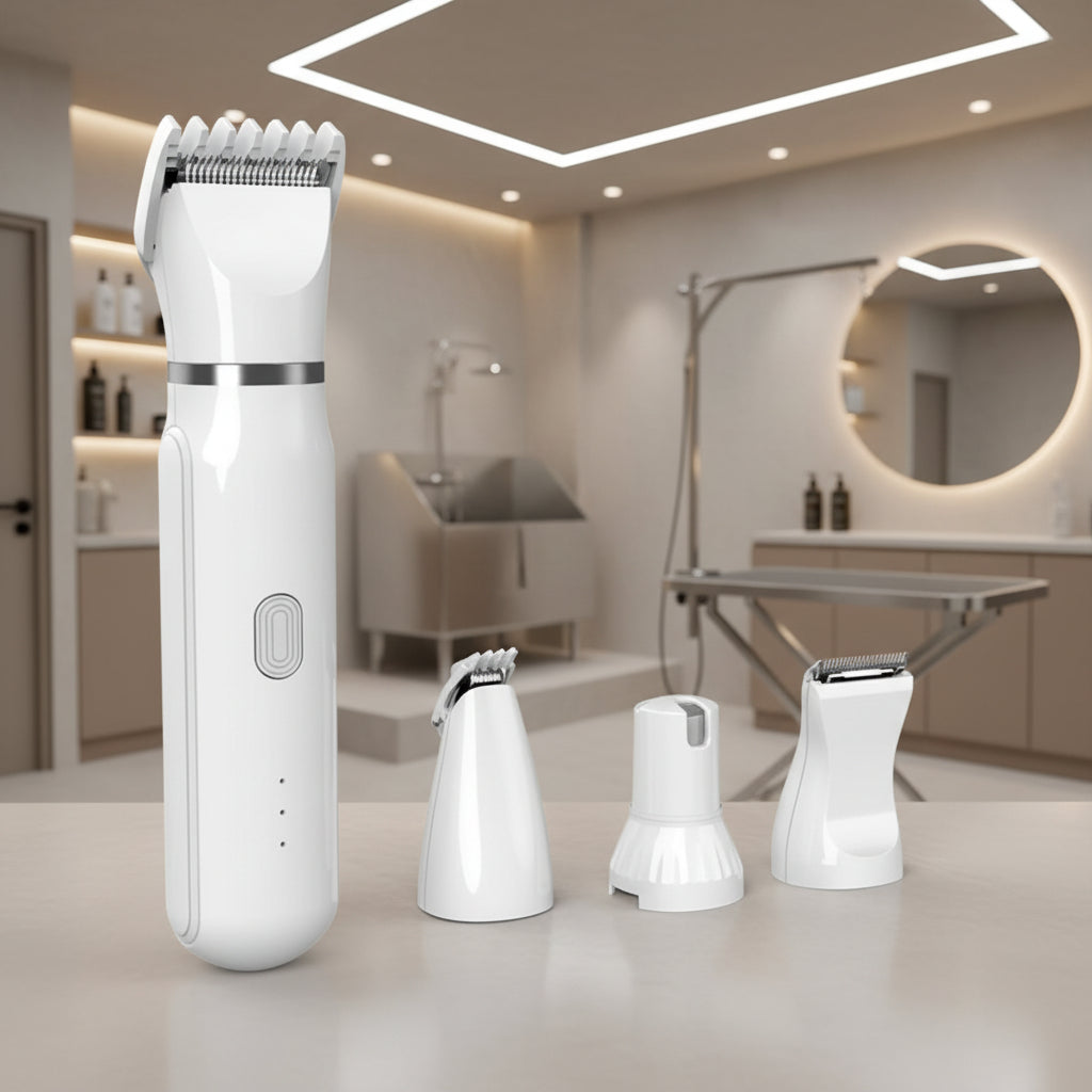 Dog Hair Trimmer 4 in 1 with Dog Nail Grinder, Cordless Dog Clippers, Quiet Cat Hair Trimmer, Pet Clippers USB