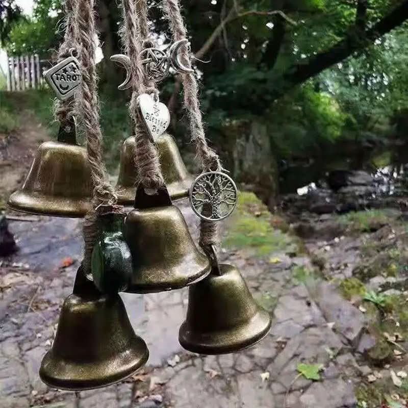 Wind Chimes, Witch Bells for Door with Tree of Life Charm and Brass Bells, Witchy Gifts, Housewarming Gift_05