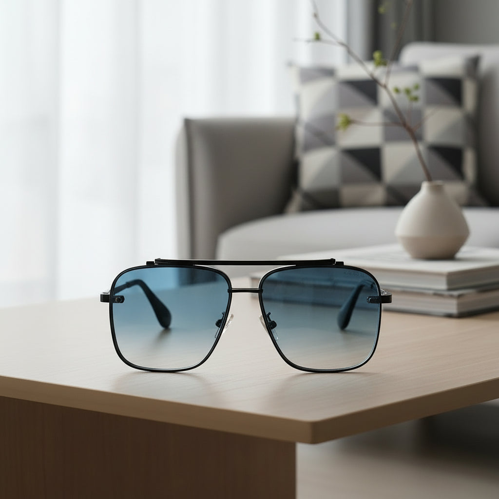 Metal Sunglasses with Gradient Lenses, Oversized Sunglasses with Large Metal Frame, Fashion Sunglasses for Everyday Wear