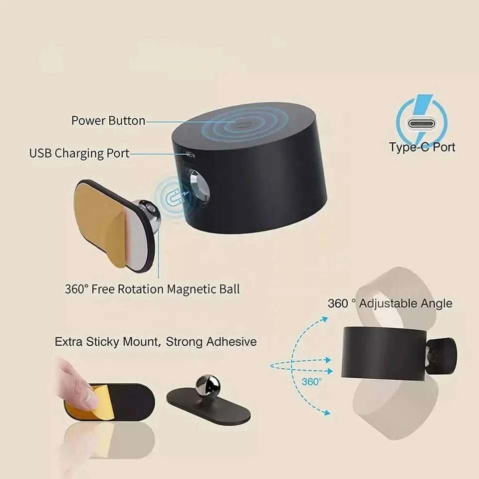 Rechargeable Wall Light, Battery Operated Wall Lights, Wireless Wall Sconce with Touch Dimming, 360 Rotating Night Light_05
