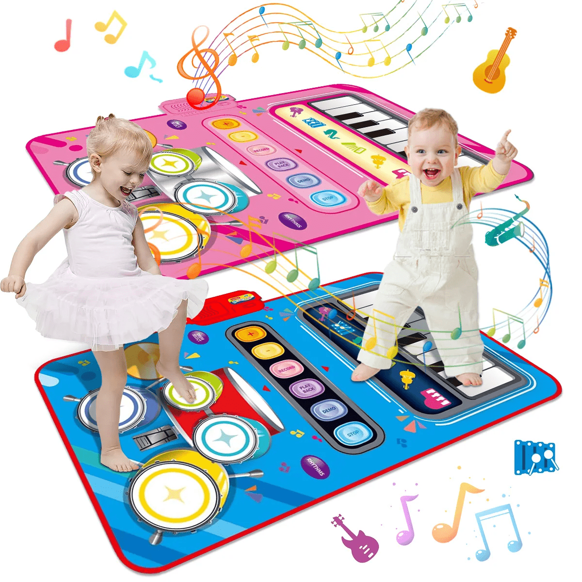 Kids Dance Mat with 5 Instruments, Musical Play Mat with Piano and Drums, Educational Toys from 3 Years