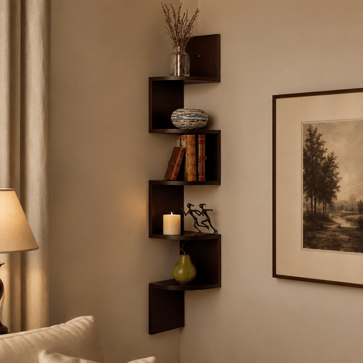 Corner Shelf, Wall Shelves for Books and Plants in Living Room or Bedroom