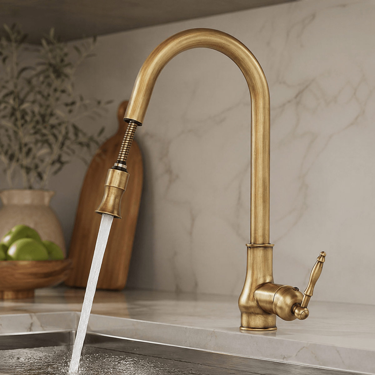 Pull Out Kitchen Tap, Antique Bronze Kitchen Sink Tap with Flexible Spray Head, Solid Brass Kitchen Tap_03