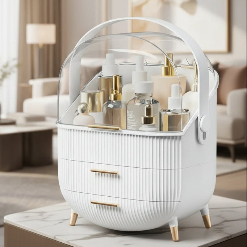 Makeup Organiser, Clear Cosmetic Organiser Box, Dustproof Makeup Storage Box with Compartments and Makeup Brush Holder_05