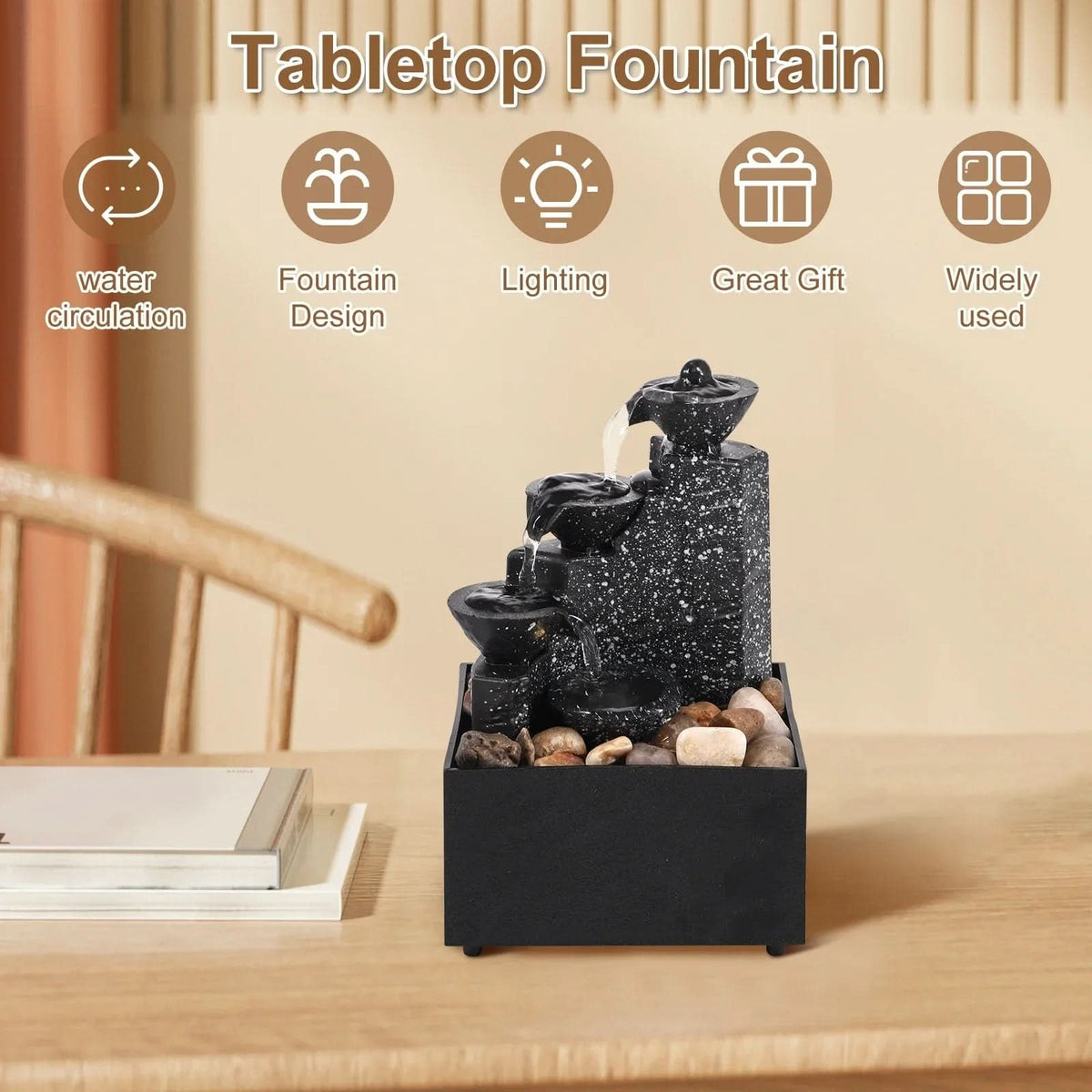 Indoor Water Fountain, Tabletop Waterfall Fountain with LED Ambient Lighting, Indoor Water Feature for Home Decor_02