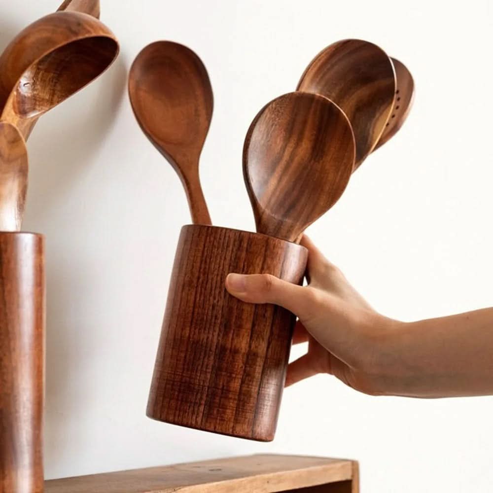 Wooden Kitchen Utensils, Teak Wood Kitchen Utensil Set 10 Piece, Wooden Cooking Tool Set for Non Stick Pans_06