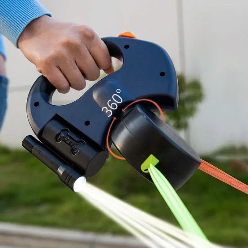 Double Dog Lead for Two Dogs, Dual Dog Lead with LED Light and Poo Bag Holder