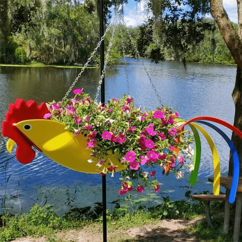 Hanging Planter in Bird Design, Parrot and Rooster Hanging Plant Pot, Garden Ornament for Balcony, Hanging Basket_00