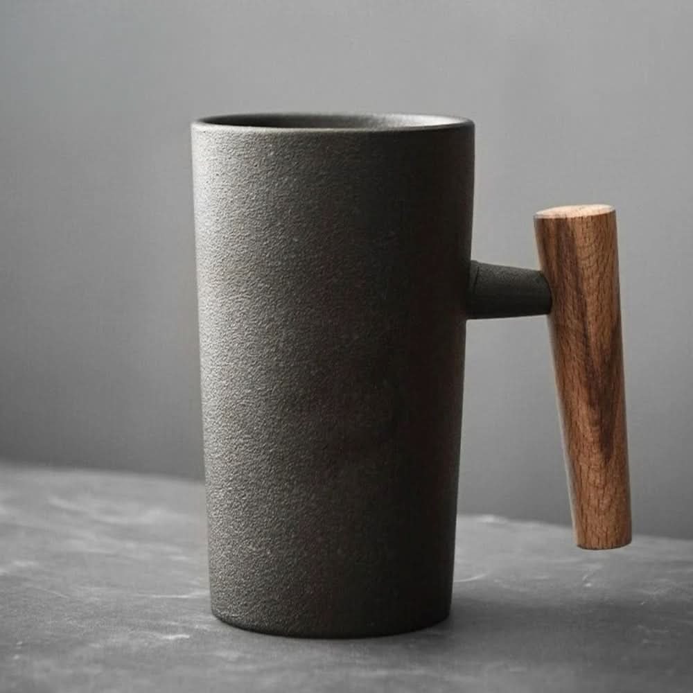 Coffee Cups, Handmade Ceramic Coffee Mug with Wood Handle, Cappuccino Cup, Latte Cup in Nordic Design